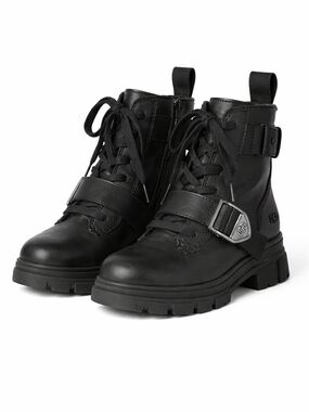 UGG Black Leather Moto Combat Boots Buckle Zip Lug Sole Size 7